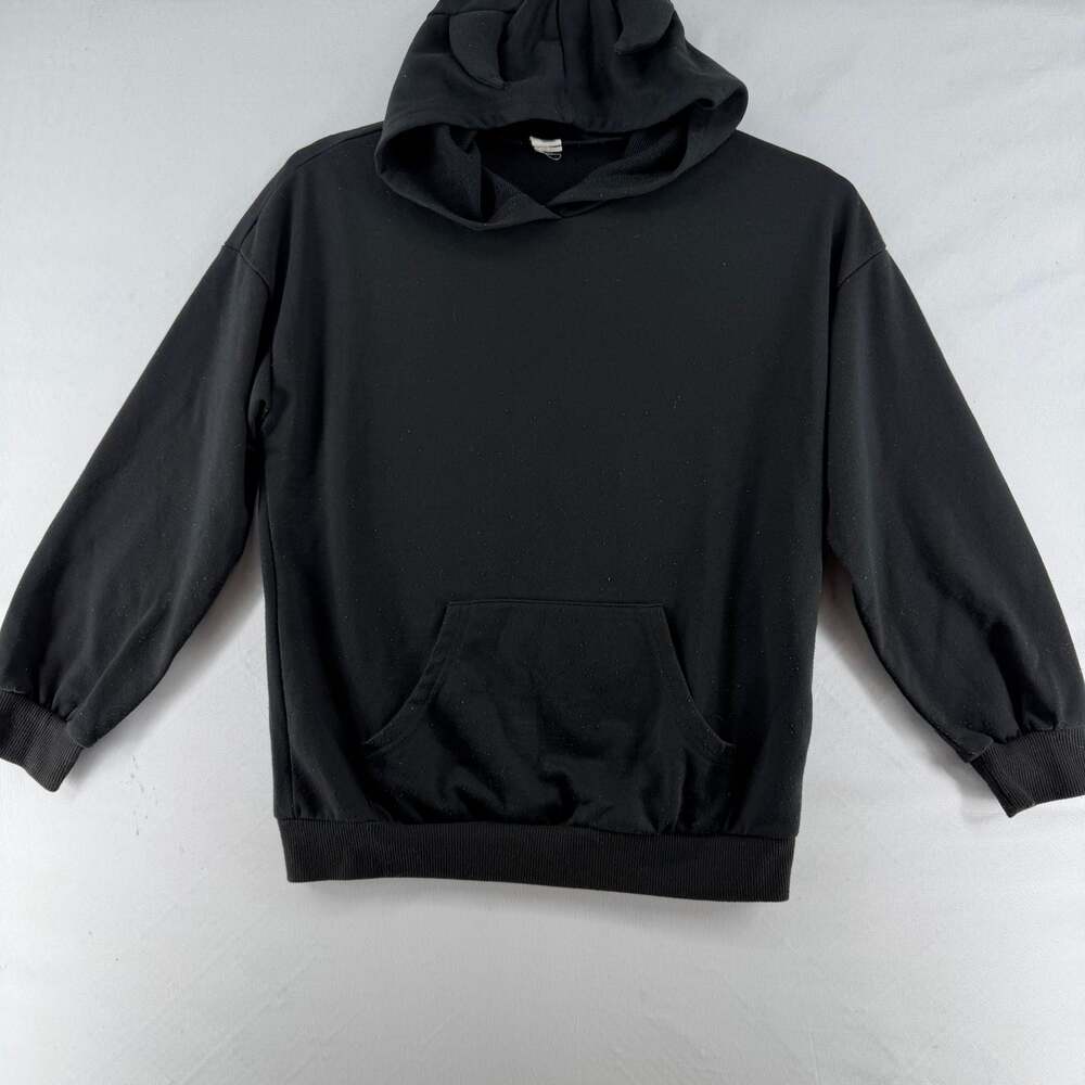 1417 Shein Black Hoodie with Holographic Wings Design, Size 10Y